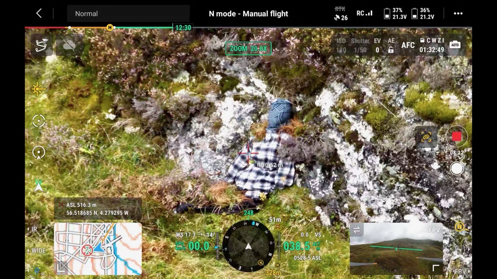 Flight control interface displaying telemetry